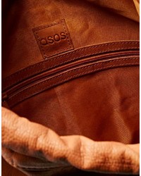 Asos Collection Leather Drawstring Backpack With Double Zips