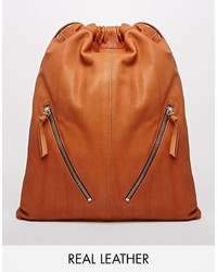 Asos Collection Leather Drawstring Backpack With Double Zips