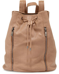 Perforated Zip Front Drawstring Backpack Camel