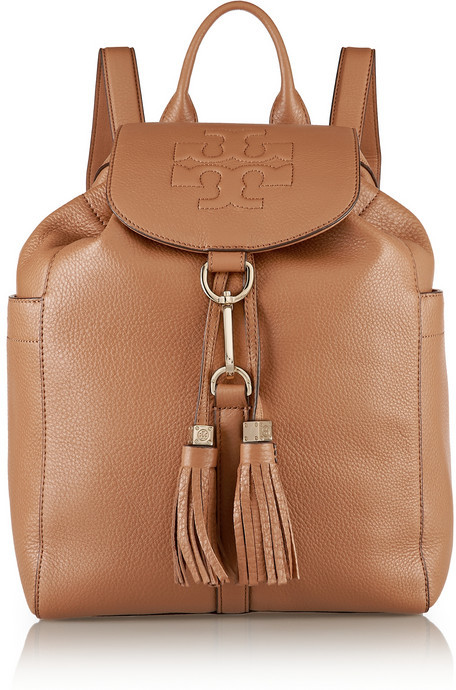 Tory burch thea mini backpack tassels pebbled leather classic tan