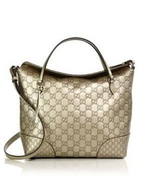 Gucci Bree Metallic Ssima Leather Top Handle Bag