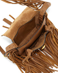 Valentino C Rockee Pebbled Leather Fringe Shoulder Bag Camel