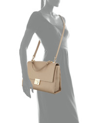 Versace Collection Lock Flap Top Large Leather Satchel Bag Sabbia