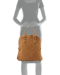 Neiman Marcus Distressed Woven Fold Over Satchel Bag Sand