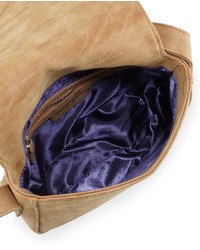 Neiman Marcus Distressed Woven Saddle Bag Sand