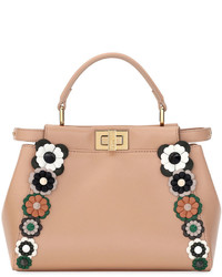 Fendi Flowerland Peekaboo Mini Leather Satchel Bag