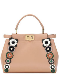 Fendi Flowerland Peekaboo Mini Leather Satchel Bag