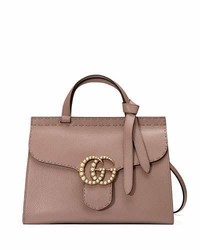 Gucci Gg Marmont Small Pearly Top Handle Satchel Bag Nude