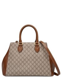 Gucci Large Top Handle Gg Supreme Canvas Leather Bag