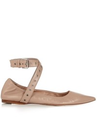 Valentino Love Latch Point Toe Leather Ballet Flats