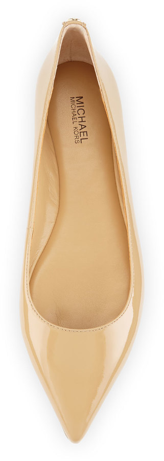 MICHAEL Michael Kors Michl Michl Kors Arianna Patent Pointed Toe Flat Nude,  $99 | Neiman Marcus | Lookastic