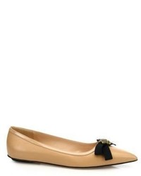 Gucci Moody Bee Leather Skimmer Bow Flats