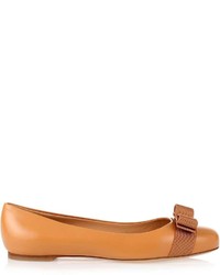 Salvatore Ferragamo Varina Tan Leather Ballerina