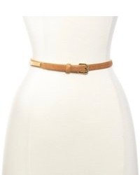 Vince Camuto 16mm Shiny Reptile Skinny Leather Belt With Gold Panel Tan