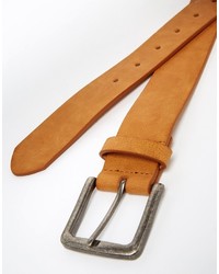 Asos Brand Belt In Tan Faux Leather