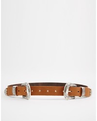 Asos Collection Leather Double Buckle Western Tip Waist And Hip Belt