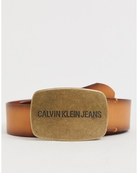 Calvin Klein Jeans Leather Belt In Brown