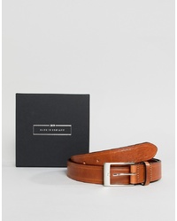 ASOS DESIGN Made In England Leather Slim Belt In Vintage Tan And Edge Emboss