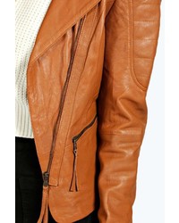 Boohoo Boutique Liza Asymetic Zip Up Leather Jacket