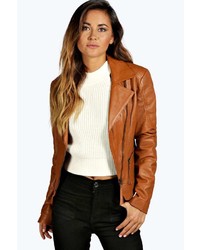 Boohoo Boutique Liza Asymetic Zip Up Leather Jacket