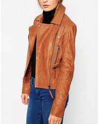 Asos Collection Premium Leather Biker Jacket With Buckle Detail