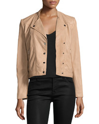 Bagatelle Snap Front Cropped Moto Jacket Nude