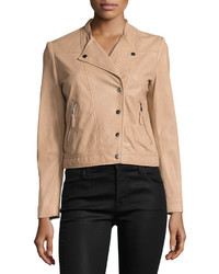 Bagatelle Snap Front Cropped Moto Jacket Nude