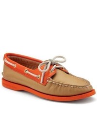 Sperry Topsider Shoes Authentic Original Color Pop 2 Eye Boat Shoe Tan Orange Leather