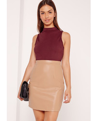 Missguided Faux Leather Bodycon Contrast Mini Dress Nude