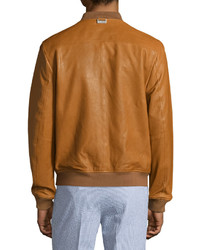 Michael Kors Michl Kors Zip Up Leather Bomber Jacket Camel