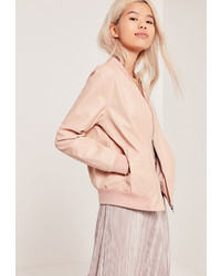 Missguided Faux Leather Bomber Jacket Nude