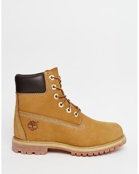 Timberland 6 Inch Premium Lace Up Beige Flat Boots