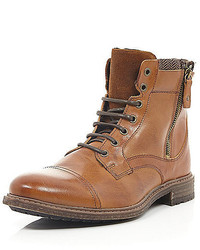 River Island Brown Leather Side Zip Military Boots