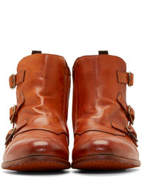 Alexander McQueen Tan Leather Monk Strap Boots