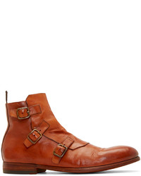Alexander McQueen Tan Leather Monk Strap Boots
