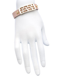 Andara Gold And Beige Leather Abstract Snap Bracelet