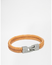 Asos Brand Leather Bracelet In Tan