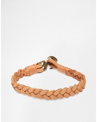 Asos Brand Leather Bracelet In Tan With Anchor Fastening