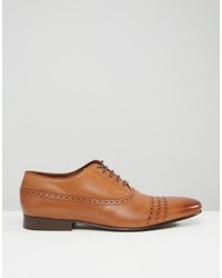 Asos Brand Lace Up Shoes In Tan Leather With Perforation