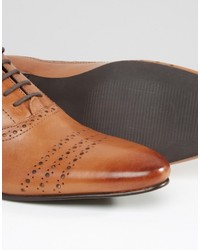 Asos Brand Lace Up Shoes In Tan Leather With Perforation