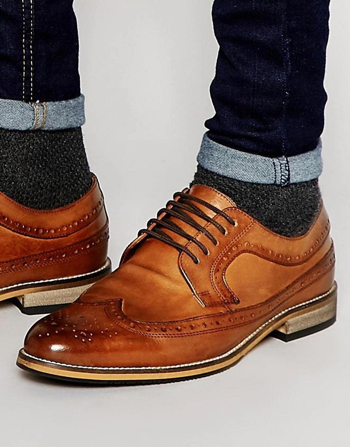 Asos Brand Brogue Shoes In Tan Polished 