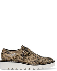 Stella McCartney Snake Effect Glossed Faux Leather Brogues Brown