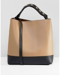 Warehouse Bucket Bag With Popper Strap In Tan