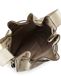 Halston Heritage Pebbled Leather Bucket Bag Dark Bone