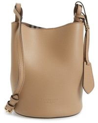 Burberry Small Lorne Leather Bucket Bag Beige