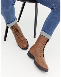 Truffle Collection Borg Lined Lace Up Boots In Tan