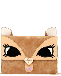 Betsey Johnson Fawn Face Faux Leather Clutch Bag Tan