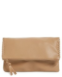 Sole Society Rifkie Faux Leather Foldover Clutch Beige