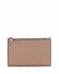 Valentino Rockstud Large Leather Pouch Bag Beige