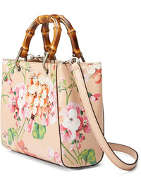 Gucci Bamboo Shopper Mini Blooms Crossbody Bag Nude
